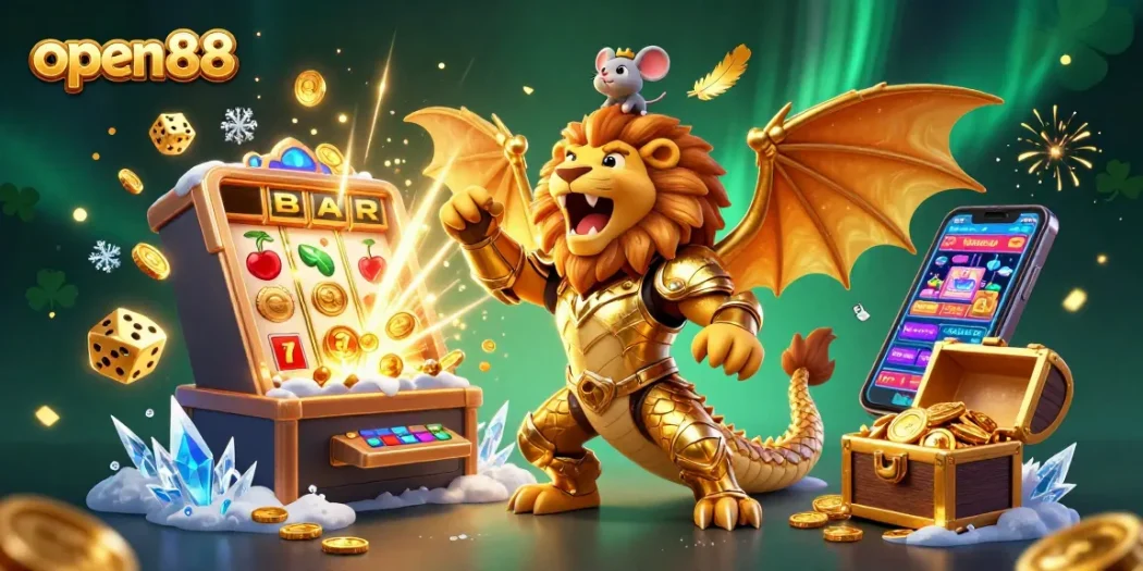 Experience thrilling wins at open88 with a vibrant jackpot explosion revealing coins and games.